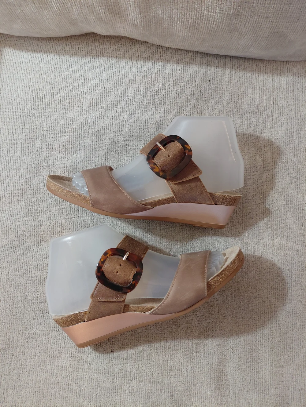 Naot Taupe Suede Wedge Sandals with Tortoise Buckle Size 8